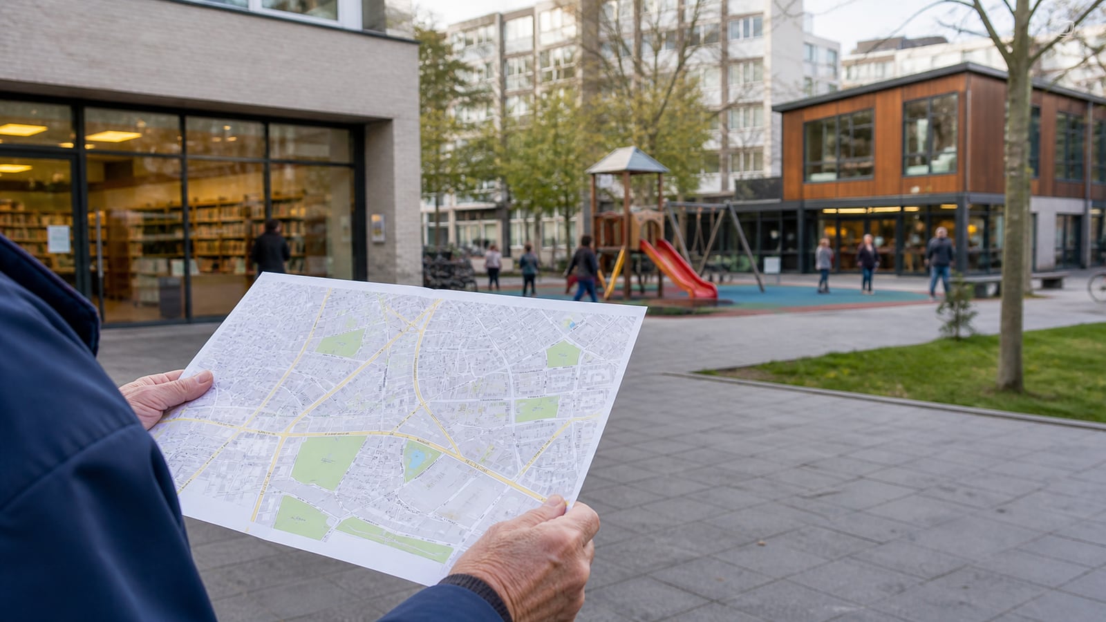 Een buurt en publieke voorzieningen op een kaart